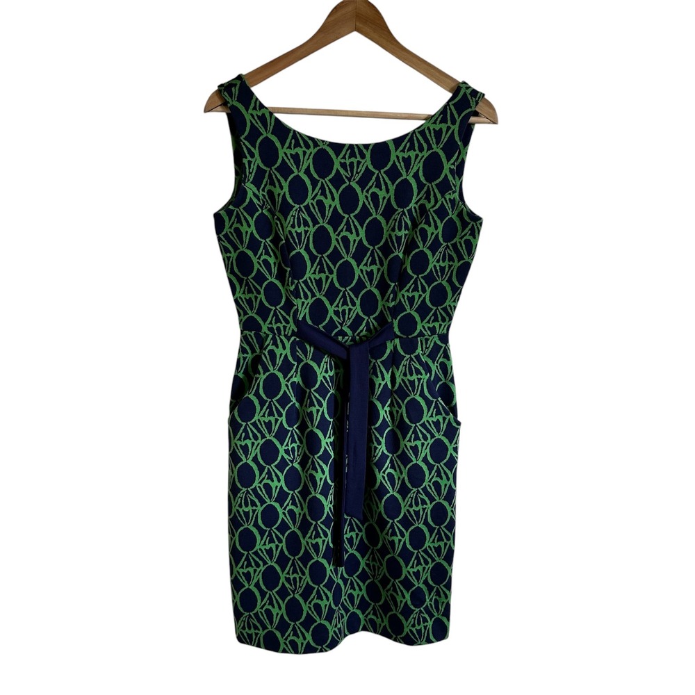 Lilly Pulitzer Sleeveless Belted Dress‎ Pockets Green Blue Geometric S